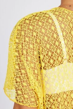 Yellow Crochet Cardigan Short Sleeve -Women Clothing Shop oj2012 51wb yellow 6