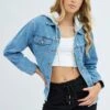 Blue Demin Jacket Long Sleeve Hoodie -Women Clothing Shop oj25701 28lm denim blue 1