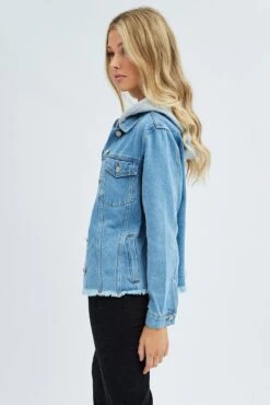 Blue Demin Jacket Long Sleeve Hoodie -Women Clothing Shop oj25701 28lm denim blue 4