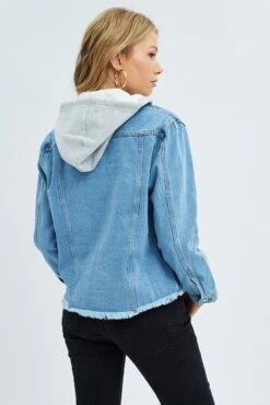 Blue Demin Jacket Long Sleeve Hoodie -Women Clothing Shop oj25701 28lm denim blue 5