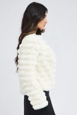 White Shag Faux Fur Jacket -Women Clothing Shop oj5016 33w cream 4