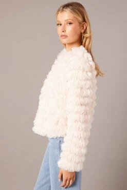 Pink Shag Faux Fur Jacket -Women Clothing Shop oj5016 33wb pale pink 4