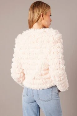 Pink Shag Faux Fur Jacket -Women Clothing Shop oj5016 33wb pale pink 5