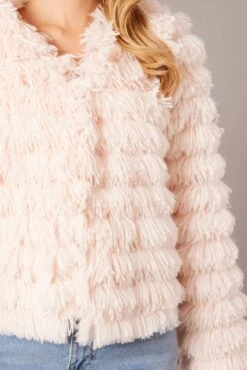 Pink Shag Faux Fur Jacket -Women Clothing Shop oj5016 33wb pale pink 6