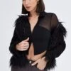 Black Faux Fur Jacket Long Sleeves -Women Clothing Shop oj5021 33w black 1