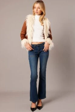 Brown Faux Fur Jacket Long Sleeves -Women Clothing Shop oj5021 33wb brown 2