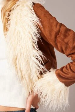 Brown Faux Fur Jacket Long Sleeves -Women Clothing Shop oj5021 33wb brown 6