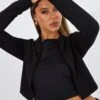 Black Crop Jacket 3/4 Sleeve 2 Black Crop Jacket 3/4 Sleeve -Women Clothing Shop oj5675 34wb black 1