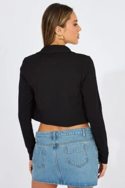Black Crop Jacket 3/4 Sleeve -Women Clothing Shop oj5675 34wb black 5