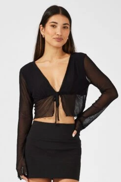 Black Tie Up Cardigan Long Sleeve -Women Clothing Shop oj5680 84wb black 3