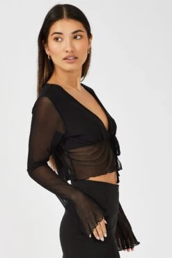 Black Tie Up Cardigan Long Sleeve -Women Clothing Shop oj5680 84wb black 4