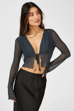 Grey Tie Up Cardigan Long Sleeve