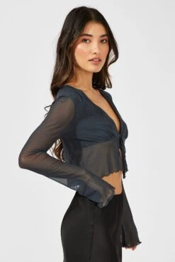 Grey Tie Up Cardigan Long Sleeve 11 Grey Tie Up Cardigan Long Sleeve -Women Clothing Shop oj5680 84wb charcoal 4