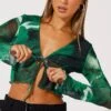 Green Abstract Tie Up Cardigan Long Sleeve -Women Clothing Shop oj5680a 84wb abstract 1