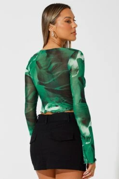 Green Abstract Tie Up Cardigan Long Sleeve -Women Clothing Shop oj5680a 84wb abstract 5