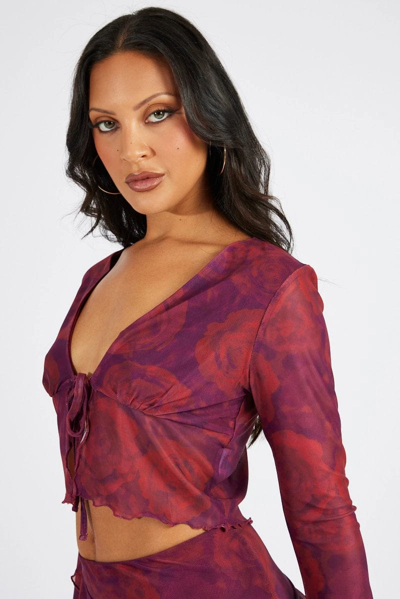 Red Floral Tie Up Cardigan Long Sleeve 3 Red Floral Tie Up Cardigan Long Sleeve