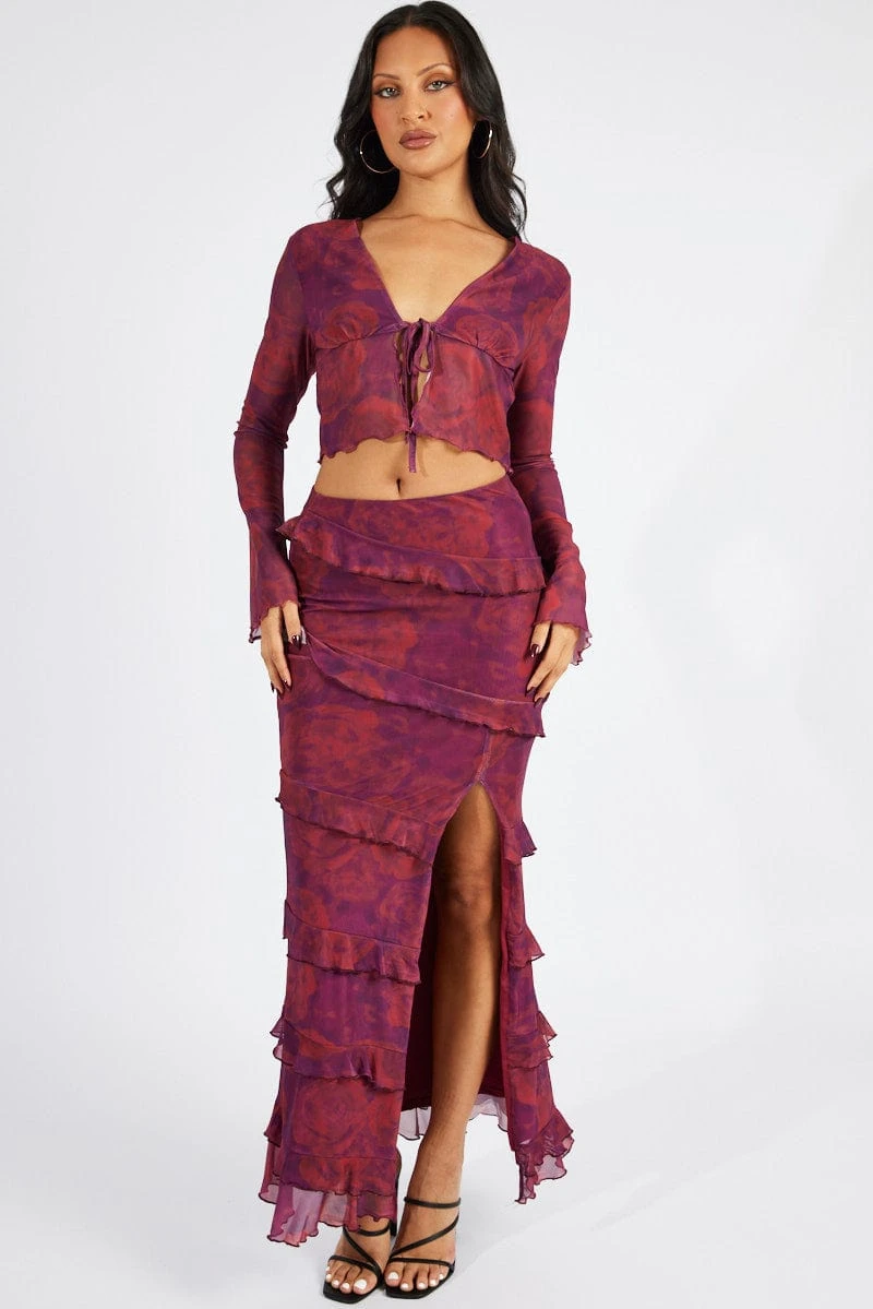 Red Floral Tie Up Cardigan Long Sleeve 4 Red Floral Tie Up Cardigan Long Sleeve - Image 2