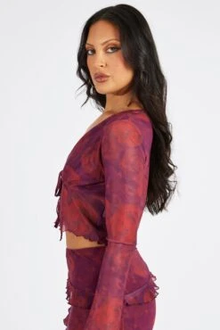 Red Floral Tie Up Cardigan Long Sleeve 11 Red Floral Tie Up Cardigan Long Sleeve -Women Clothing Shop oj5680x 84w floral 4