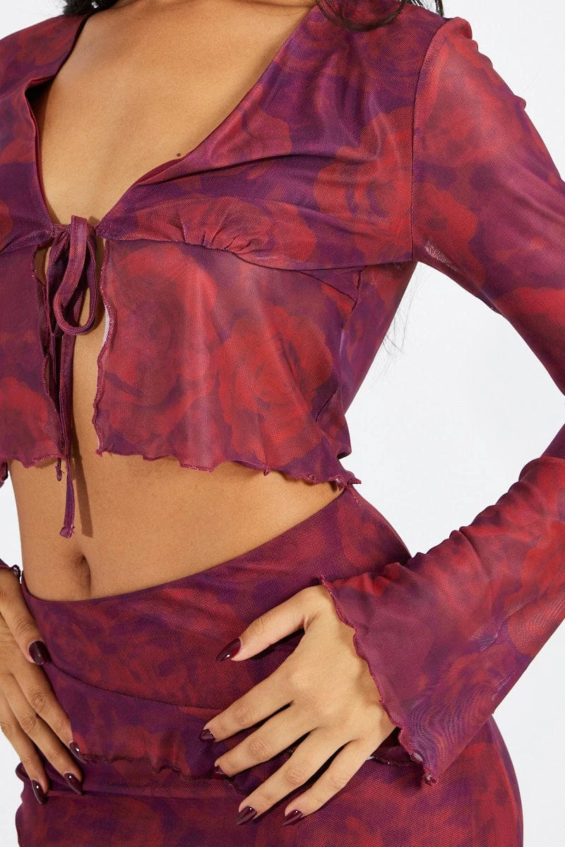 Red Floral Tie Up Cardigan Long Sleeve 8 Red Floral Tie Up Cardigan Long Sleeve - Image 6