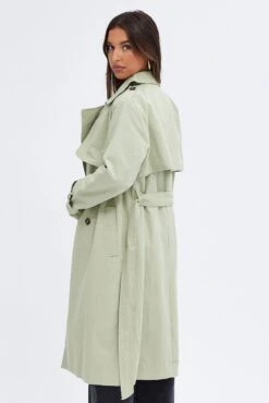Green Trench Coat Long Sleeves Cotton -Women Clothing Shop oj8010 66mb khaki 5