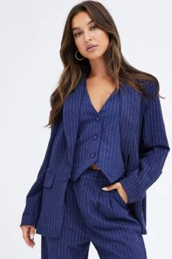 Stripe Blazer Long Sleeve Tailored Single Breasted 10 Stripe Blazer Long Sleeve Tailored Single Breasted -Women Clothing Shop oj9130bx 33cb stripe 3