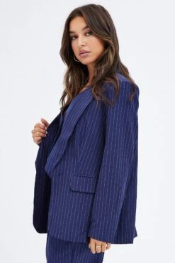Stripe Blazer Long Sleeve Tailored Single Breasted 11 Stripe Blazer Long Sleeve Tailored Single Breasted -Women Clothing Shop oj9130bx 33cb stripe 4