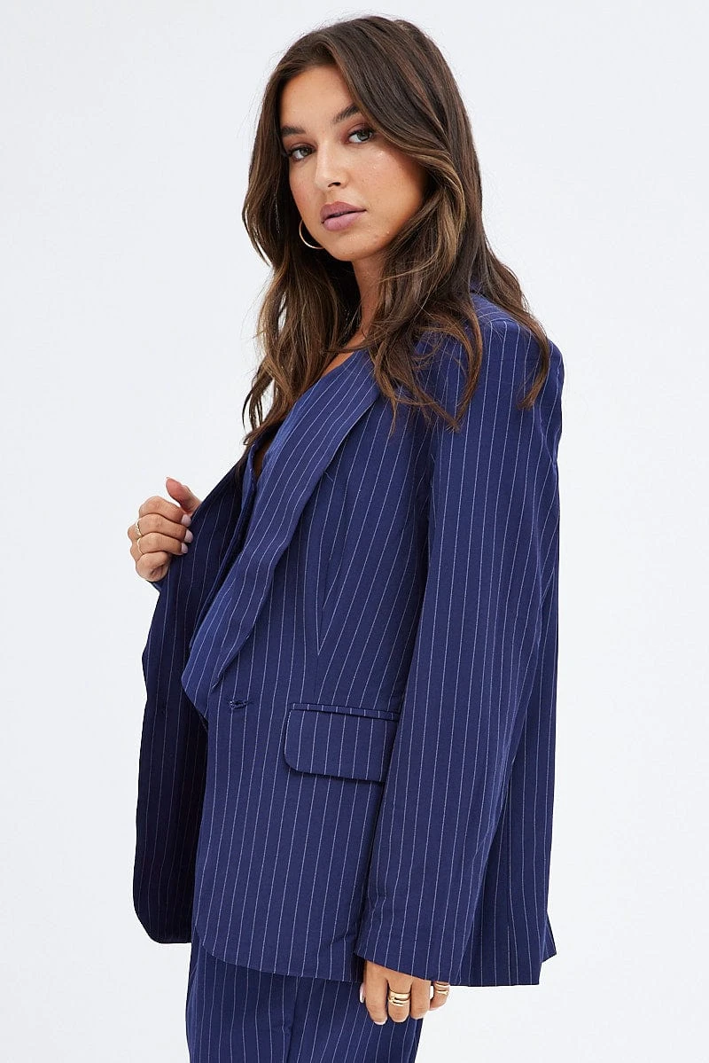 Stripe Blazer Long Sleeve Tailored Single Breasted 6 Stripe Blazer Long Sleeve Tailored Single Breasted - Image 4