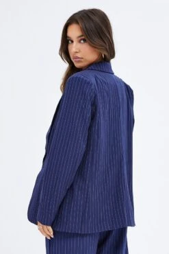 Stripe Blazer Long Sleeve Tailored Single Breasted 12 Stripe Blazer Long Sleeve Tailored Single Breasted -Women Clothing Shop oj9130bx 33cb stripe 5