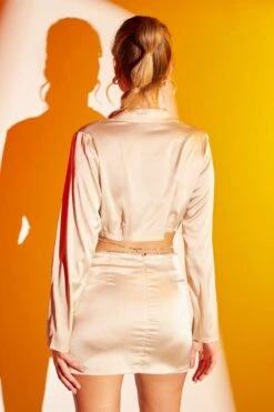 Beige Crop Blazer Wrap Diamante Jewel Tie Satin -Women Clothing Shop oj9302x 38mb champagne 5