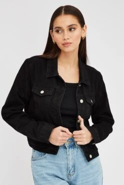 Black Denim Crop Jacket