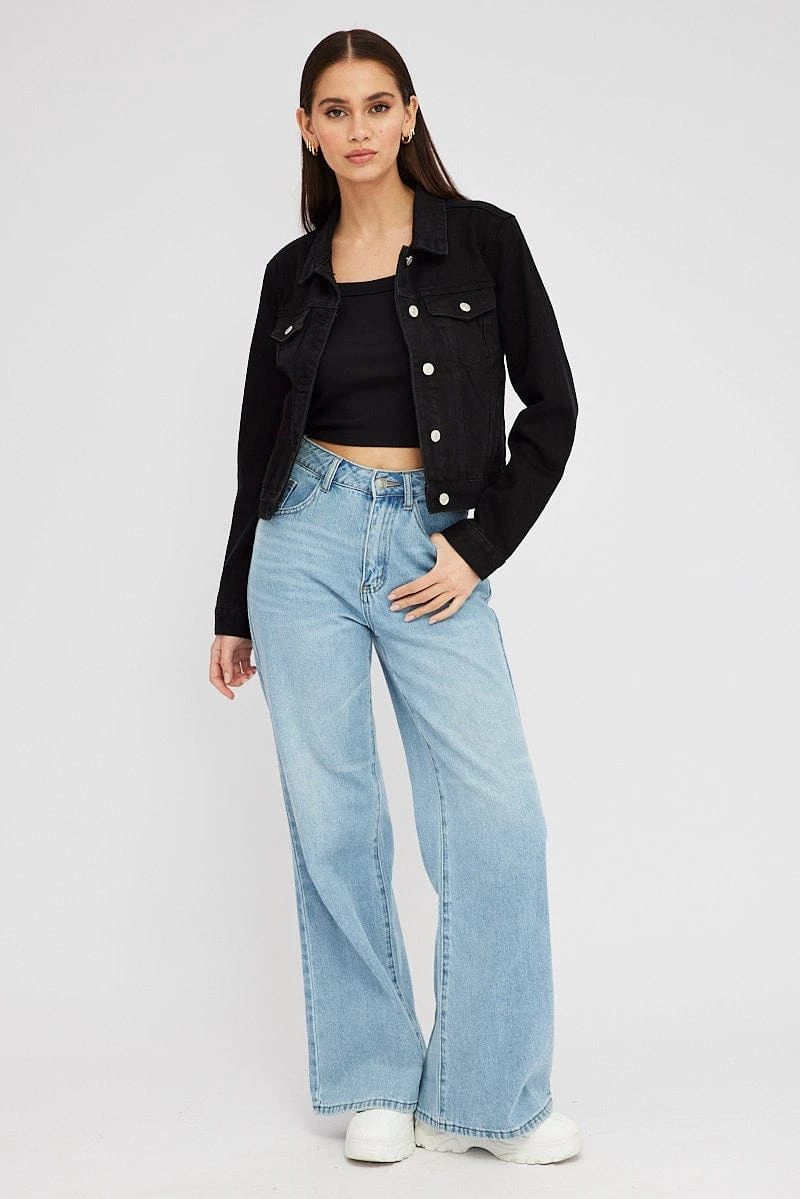 Black Denim Crop Jacket 4 Black Denim Crop Jacket - Image 2