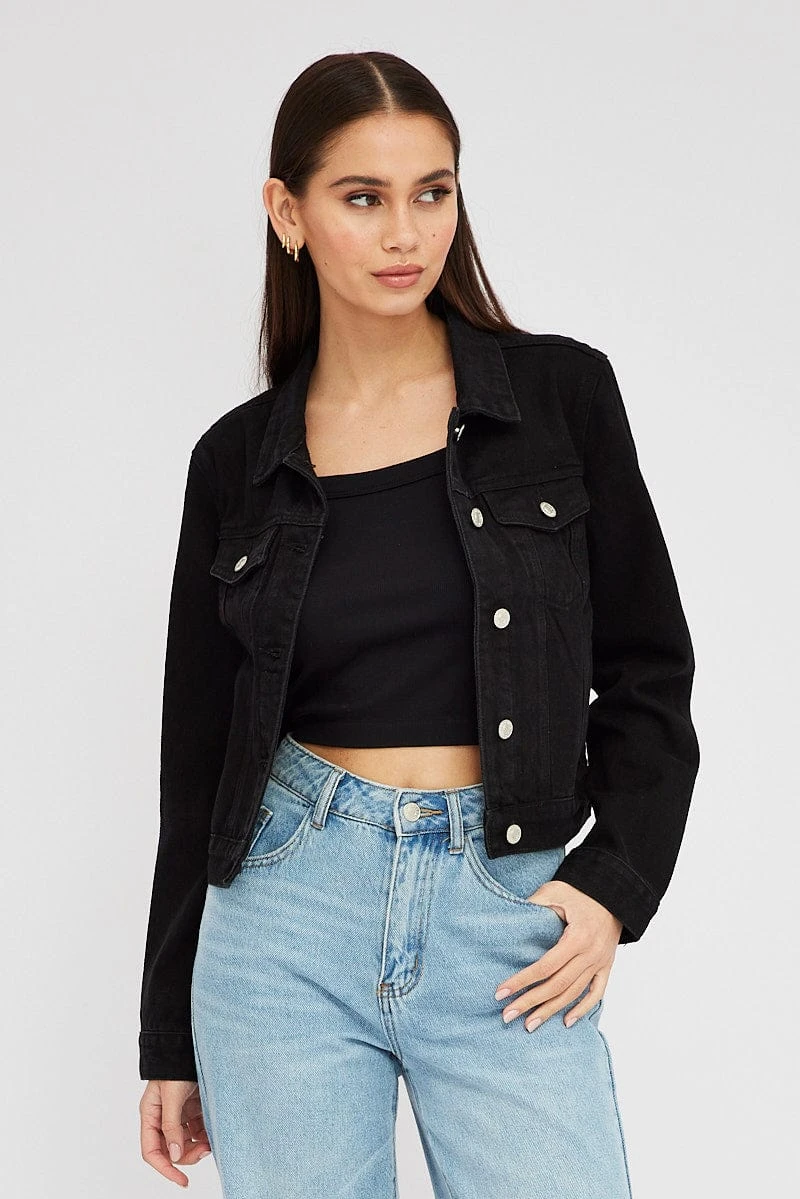 Black Denim Crop Jacket 5 Black Denim Crop Jacket - Image 3