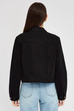 Black Denim Crop Jacket 12 Black Denim Crop Jacket -Women Clothing Shop ojo10164b 33wb black 5