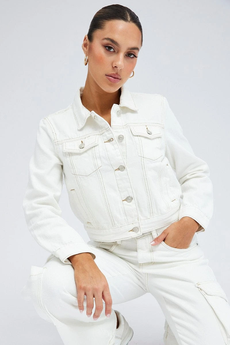 White Denim Crop Jacket 3 White Denim Crop Jacket