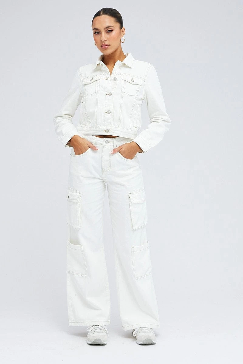 White Denim Crop Jacket 4 White Denim Crop Jacket - Image 2