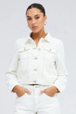 White Denim Crop Jacket 10 White Denim Crop Jacket -Women Clothing Shop ojo10164b 33wb white 3