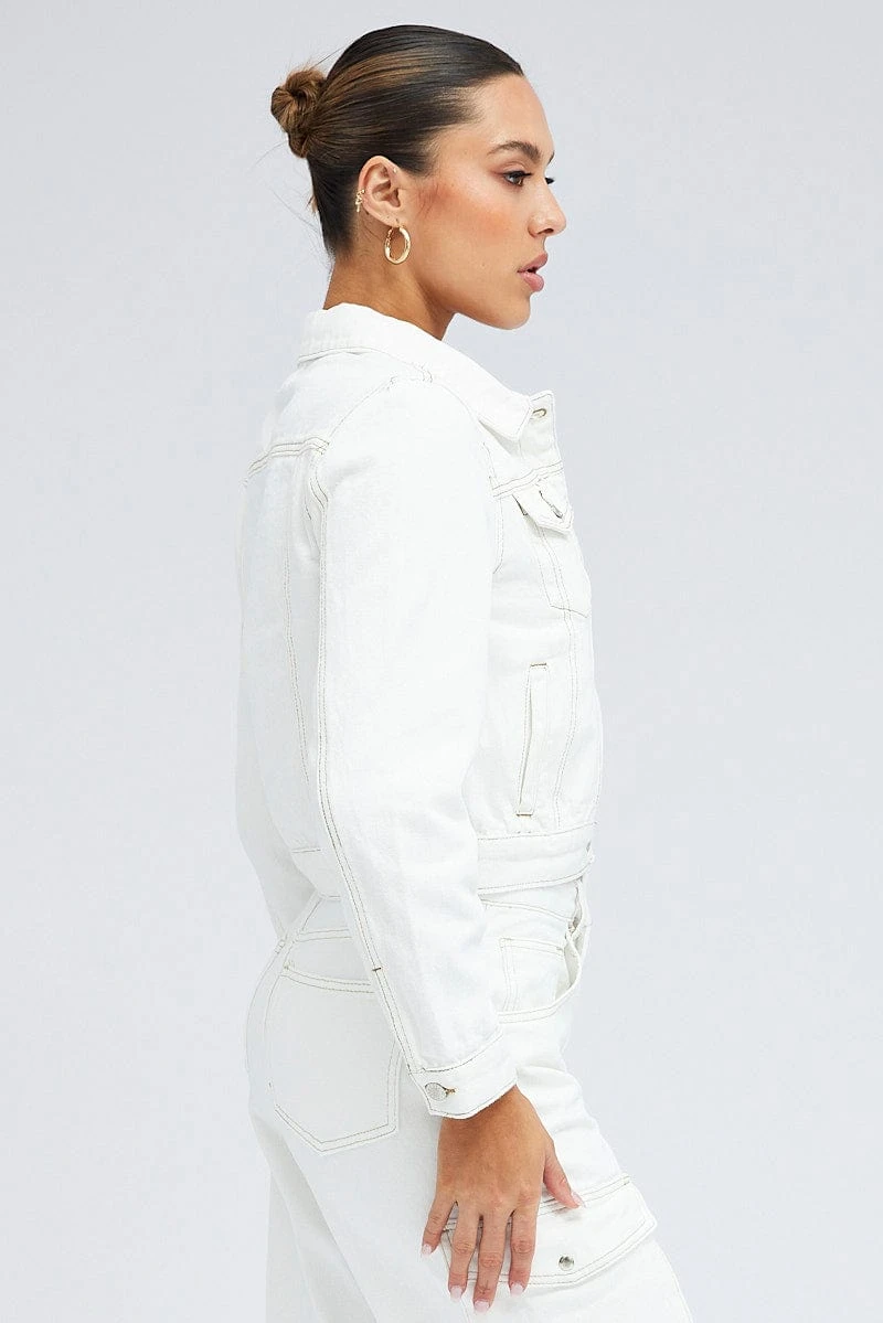 White Denim Crop Jacket 6 White Denim Crop Jacket - Image 4