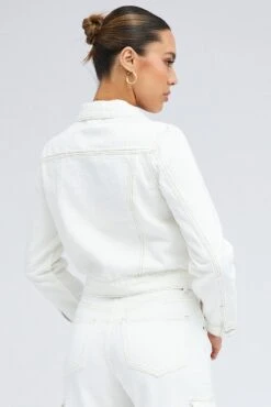 White Denim Crop Jacket 12 White Denim Crop Jacket -Women Clothing Shop ojo10164b 33wb white 5