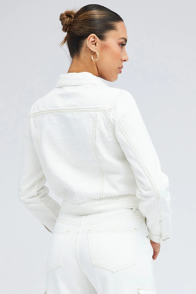 White Denim Crop Jacket 7 White Denim Crop Jacket - Image 5