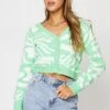Abstract Print Knit Cardigan Long Sleeve Crop V-Neck -Women Clothing Shop oversize cardigan abstract print knit cardigan long sleeve crop v neck 33006993277121