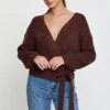 Brown Knit Cardigan Long Sleeve Wrap -Women Clothing Shop oversize cardigan brown knit cardigan long sleeve wrap 32965136056513