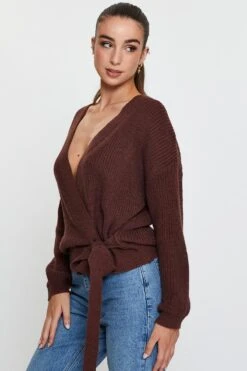 Brown Knit Cardigan Long Sleeve Wrap -Women Clothing Shop oversize cardigan brown knit cardigan long sleeve wrap 32965136220353