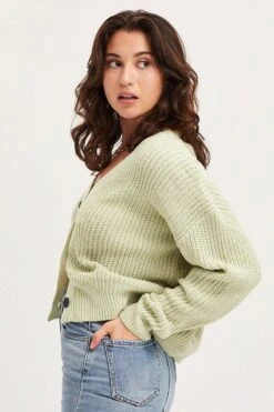 Green Knit Cardigan Long Sleeve Relaxed V-Neck -Women Clothing Shop oversize cardigan green knit cardigan long sleeve relaxed v neck 32965141627073