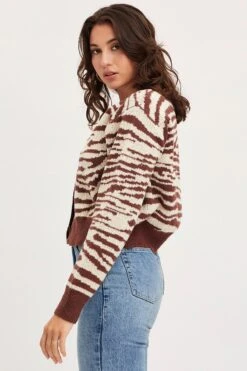 Print Knit Cardigan Long Sleeve Crop -Women Clothing Shop oversize cardigan print knit cardigan long sleeve crop 32967228850369