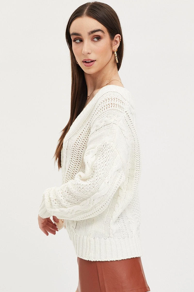 White Knit Cardigan Long Sleeve Relaxed Cable 6 White Knit Cardigan Long Sleeve Relaxed Cable - Image 4