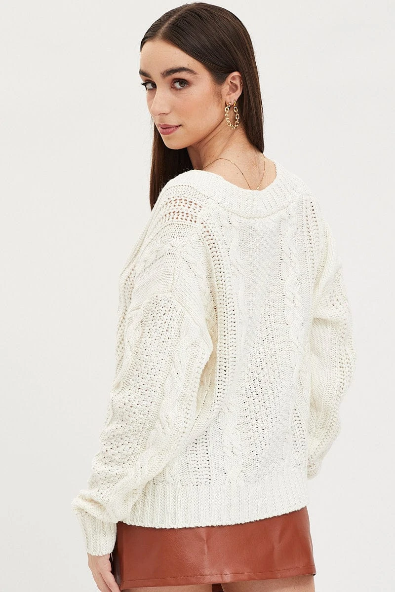 White Knit Cardigan Long Sleeve Relaxed Cable 7 White Knit Cardigan Long Sleeve Relaxed Cable - Image 5