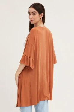 Beige Ruffle Sleeve Longline Cardigan 12 Beige Ruffle Sleeve Longline Cardigan -Women Clothing Shop oversized cardigan camel ruffle sleeve longline cardigan 32966422462657