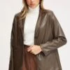 Brown Faux Leather Jacket Long Sleeve Oversized -Women Clothing Shop pu jacket brown faux leather jacket long sleeve oversized 32966600884417