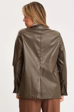Brown Faux Leather Jacket Long Sleeve Oversized -Women Clothing Shop pu jacket brown faux leather jacket long sleeve oversized 32966601048257