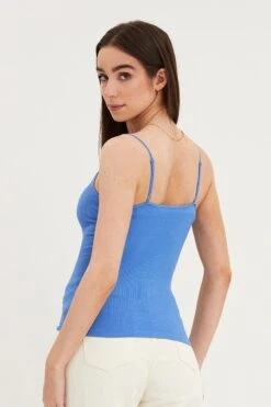 Blue Seamless Singlet Top -Women Clothing Shop singlet blue seamless singlet top 32964780785857